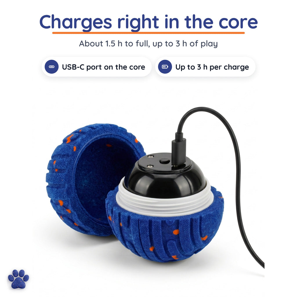 Charges right in the core: USB-C cable plugged into the top of the Zoomipaw core