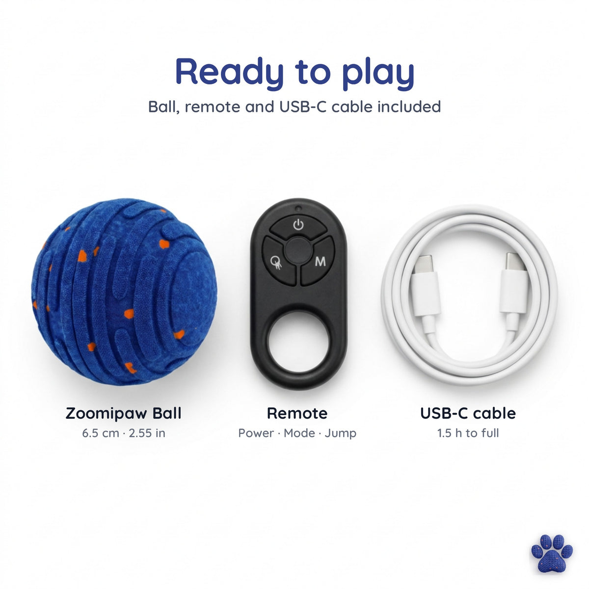 Ball, remote and USB-C cable included